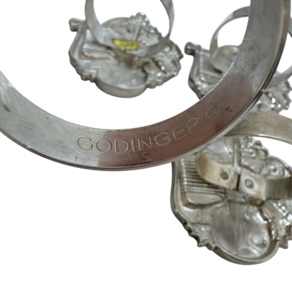 Vintage Bombay Napkin Rings Set of Four Holly Violin Godinger Silver Tone - Picture 6 of 8
